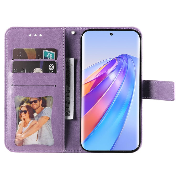 For Honor X40 5G / X9a 5G / Magic5 Lite 5G Flip Stand Cover Flower Imprinting Leather Wallet Case - Purple