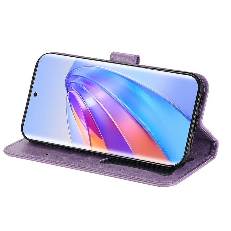 For Honor X40 5G / X9a 5G / Magic5 Lite 5G Flip Stand Cover Flower Imprinting Leather Wallet Case - Purple