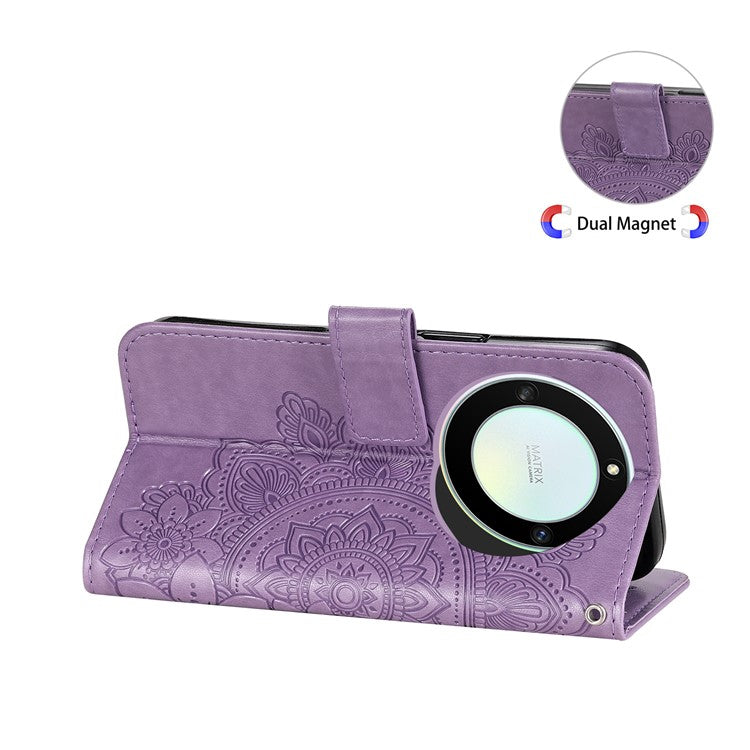 For Honor X40 5G / X9a 5G / Magic5 Lite 5G Flip Stand Cover Flower Imprinting Leather Wallet Case - Purple