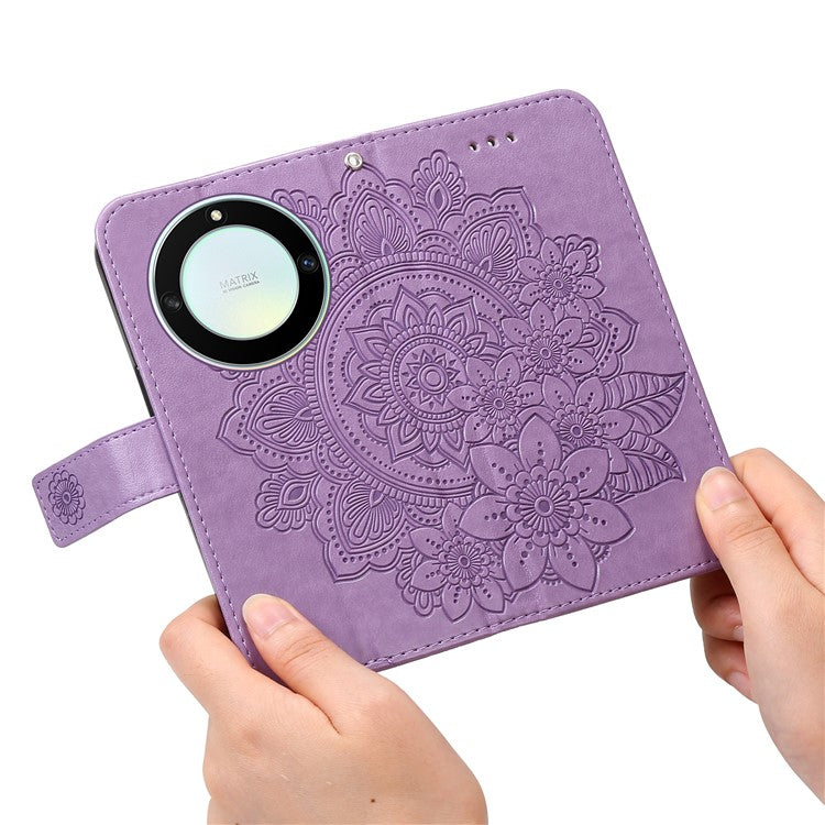 For Honor X40 5G / X9a 5G / Magic5 Lite 5G Flip Stand Cover Flower Imprinting Leather Wallet Case - Purple