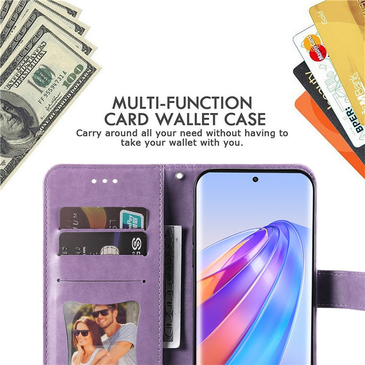 For Honor X40 5G / X9a 5G / Magic5 Lite 5G Flip Stand Cover Flower Imprinting Leather Wallet Case - Purple