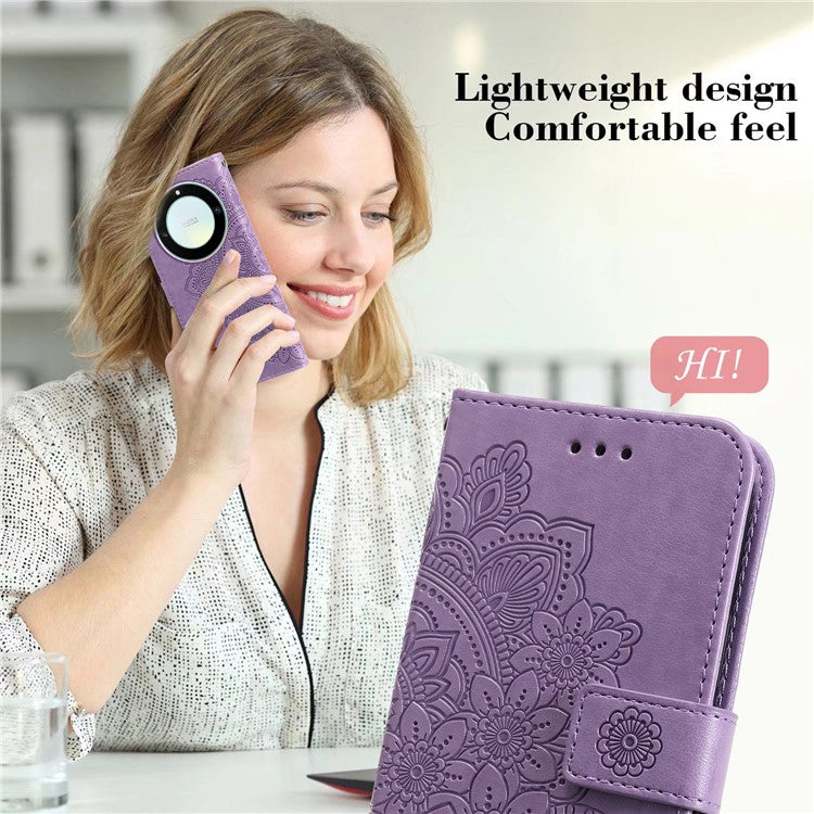 For Honor X40 5G / X9a 5G / Magic5 Lite 5G Flip Stand Cover Flower Imprinting Leather Wallet Case - Purple