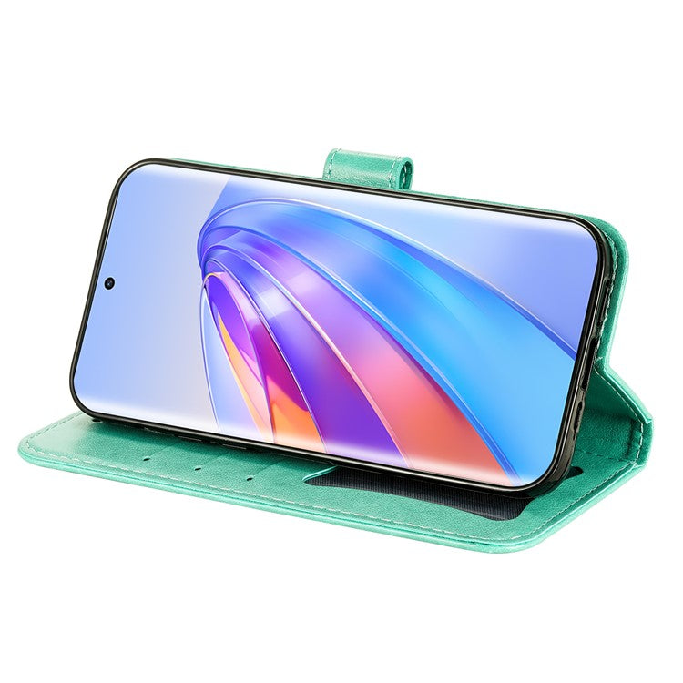 For Honor X40 5G / X9a 5G / Magic5 Lite 5G Flip Stand Cover Flower Imprinting Leather Wallet Case - Green