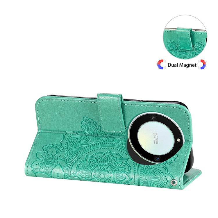 For Honor X40 5G / X9a 5G / Magic5 Lite 5G Flip Stand Cover Flower Imprinting Leather Wallet Case - Green