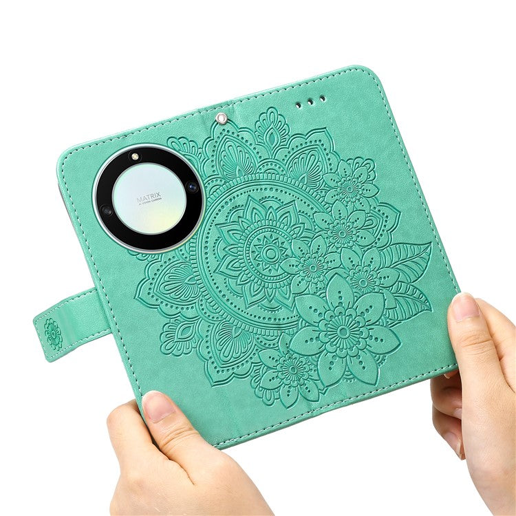 For Honor X40 5G / X9a 5G / Magic5 Lite 5G Flip Stand Cover Flower Imprinting Leather Wallet Case - Green