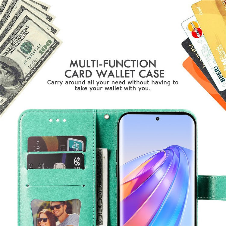 For Honor X40 5G / X9a 5G / Magic5 Lite 5G Flip Stand Cover Flower Imprinting Leather Wallet Case - Green