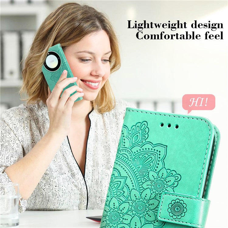 For Honor X40 5G / X9a 5G / Magic5 Lite 5G Flip Stand Cover Flower Imprinting Leather Wallet Case - Green