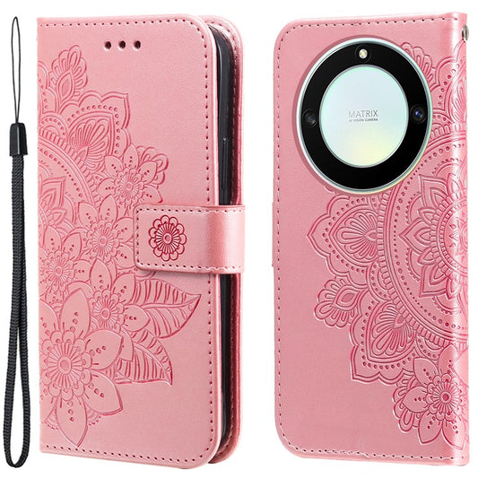 For Honor X40 5G / X9a 5G / Magic5 Lite 5G Flip Stand Cover Flower Imprinting Leather Wallet Case - Pink