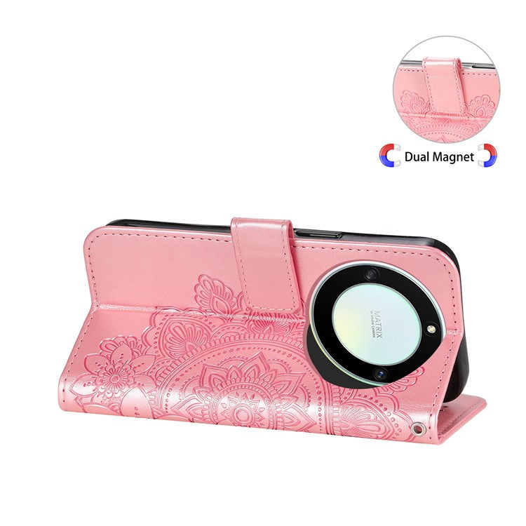 For Honor X40 5G / X9a 5G / Magic5 Lite 5G Flip Stand Cover Flower Imprinting Leather Wallet Case - Pink
