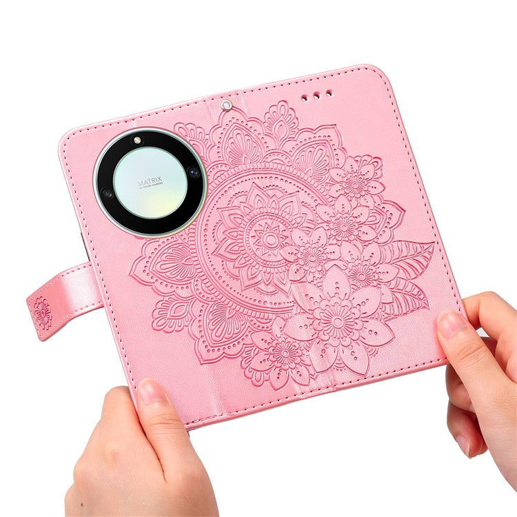 For Honor X40 5G / X9a 5G / Magic5 Lite 5G Flip Stand Cover Flower Imprinting Leather Wallet Case - Pink