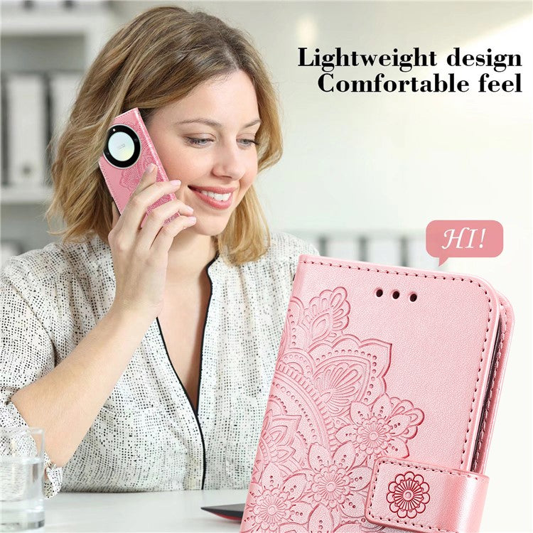 For Honor X40 5G / X9a 5G / Magic5 Lite 5G Flip Stand Cover Flower Imprinting Leather Wallet Case - Pink