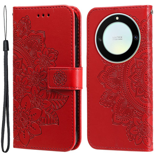 For Honor X40 5G / X9a 5G / Magic5 Lite 5G Flip Stand Cover Flower Imprinting Leather Wallet Case - Red