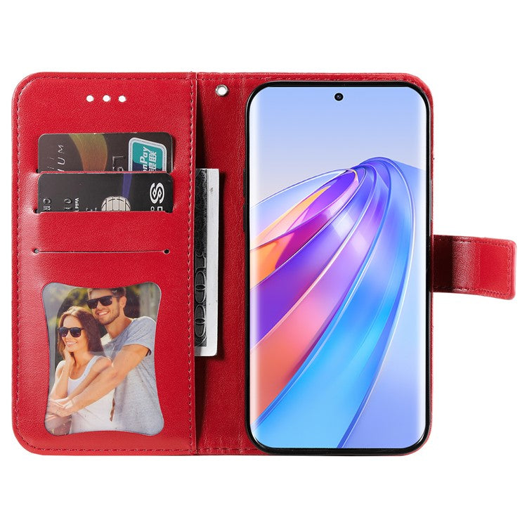 For Honor X40 5G / X9a 5G / Magic5 Lite 5G Flip Stand Cover Flower Imprinting Leather Wallet Case - Red