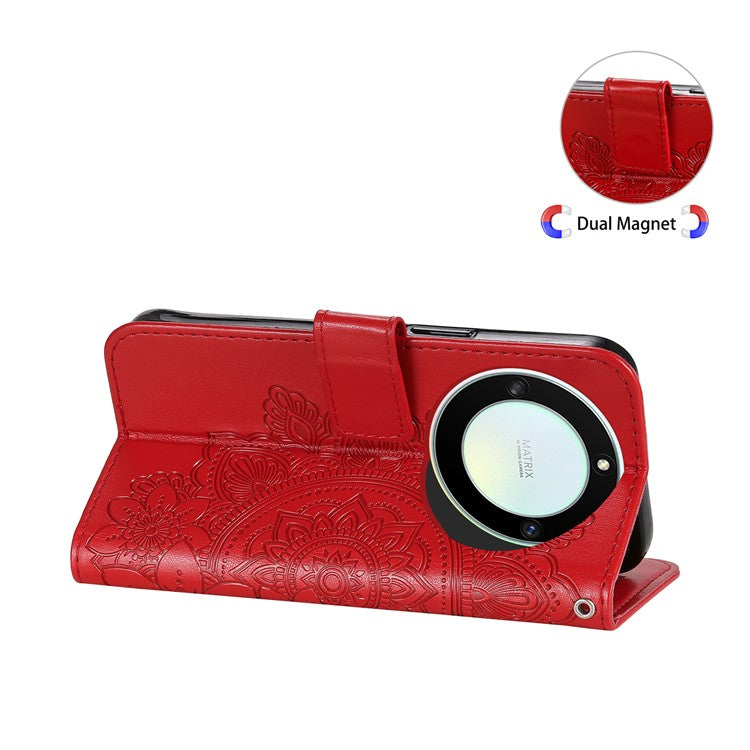 For Honor X40 5G / X9a 5G / Magic5 Lite 5G Flip Stand Cover Flower Imprinting Leather Wallet Case - Red
