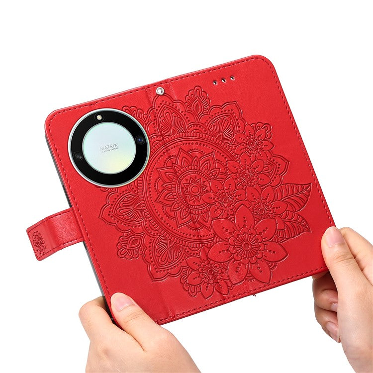For Honor X40 5G / X9a 5G / Magic5 Lite 5G Flip Stand Cover Flower Imprinting Leather Wallet Case - Red