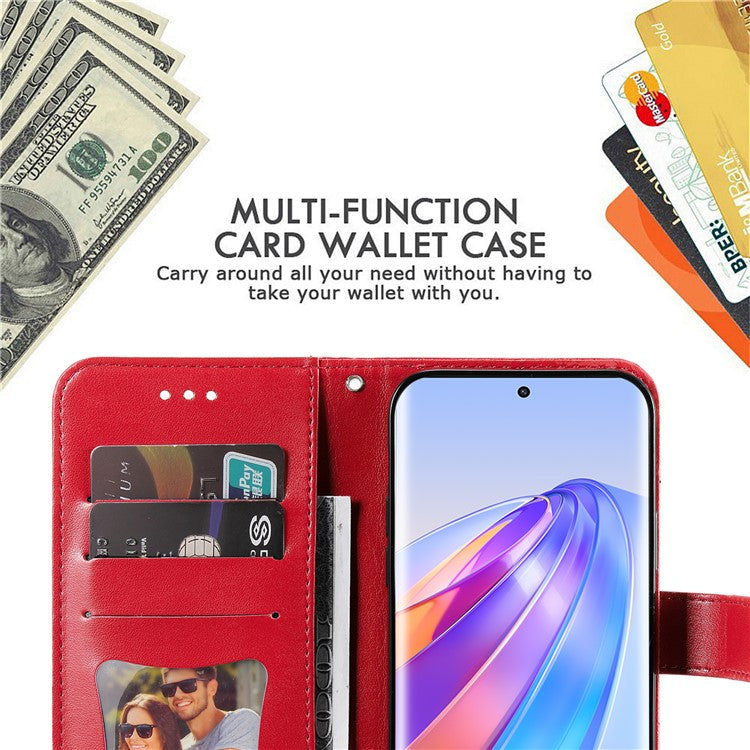 For Honor X40 5G / X9a 5G / Magic5 Lite 5G Flip Stand Cover Flower Imprinting Leather Wallet Case - Red
