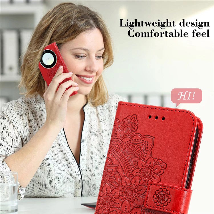 For Honor X40 5G / X9a 5G / Magic5 Lite 5G Flip Stand Cover Flower Imprinting Leather Wallet Case - Red