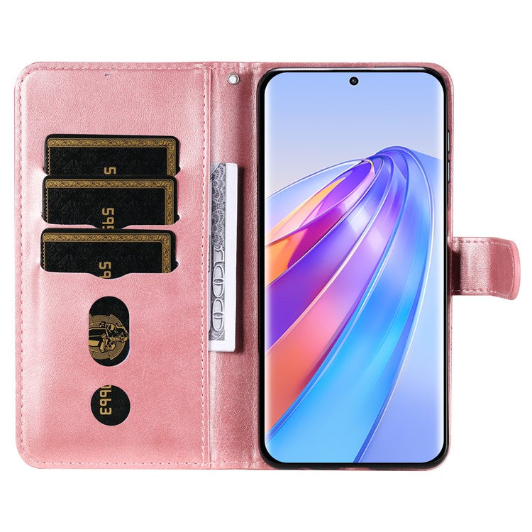 For Honor X40 5G / X9a 5G / Magic5 Lite 5G Calf Texture Zipper Pocket Phone Case PU Leather Wallet Stand Anti-drop Cover - Pink