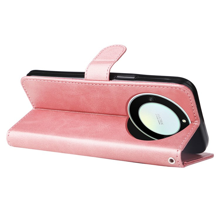 For Honor X40 5G / X9a 5G / Magic5 Lite 5G Calf Texture Zipper Pocket Phone Case PU Leather Wallet Stand Anti-drop Cover - Pink