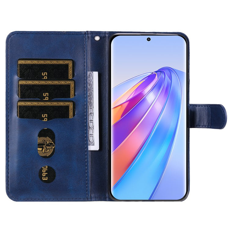 For Honor X40 5G / X9a 5G / Magic5 Lite 5G Calf Texture Zipper Pocket Phone Case PU Leather Wallet Stand Anti-drop Cover - Blue