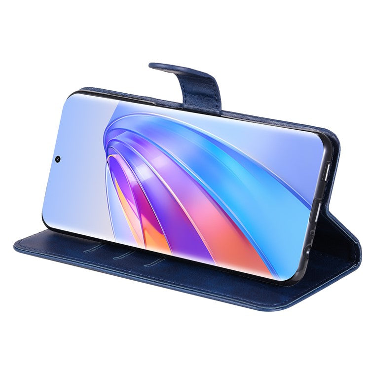 For Honor X40 5G / X9a 5G / Magic5 Lite 5G Calf Texture Zipper Pocket Phone Case PU Leather Wallet Stand Anti-drop Cover - Blue
