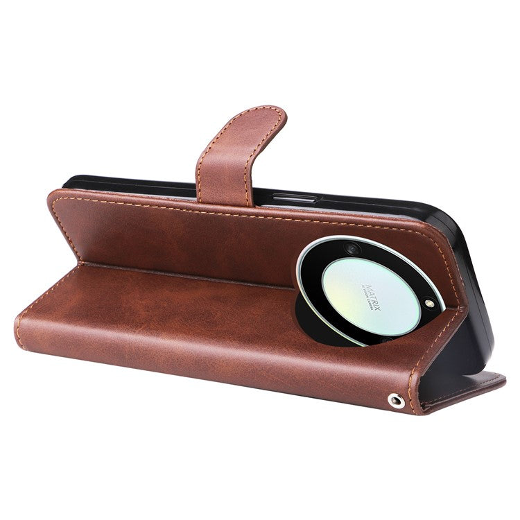 For Honor X40 5G / X9a 5G / Magic5 Lite 5G Calf Texture Zipper Pocket Phone Case PU Leather Wallet Stand Anti-drop Cover - Brown