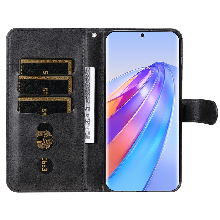 For Honor X40 5G / X9a 5G / Magic5 Lite 5G Calf Texture Zipper Pocket Phone Case PU Leather Wallet Stand Anti-drop Cover - Black