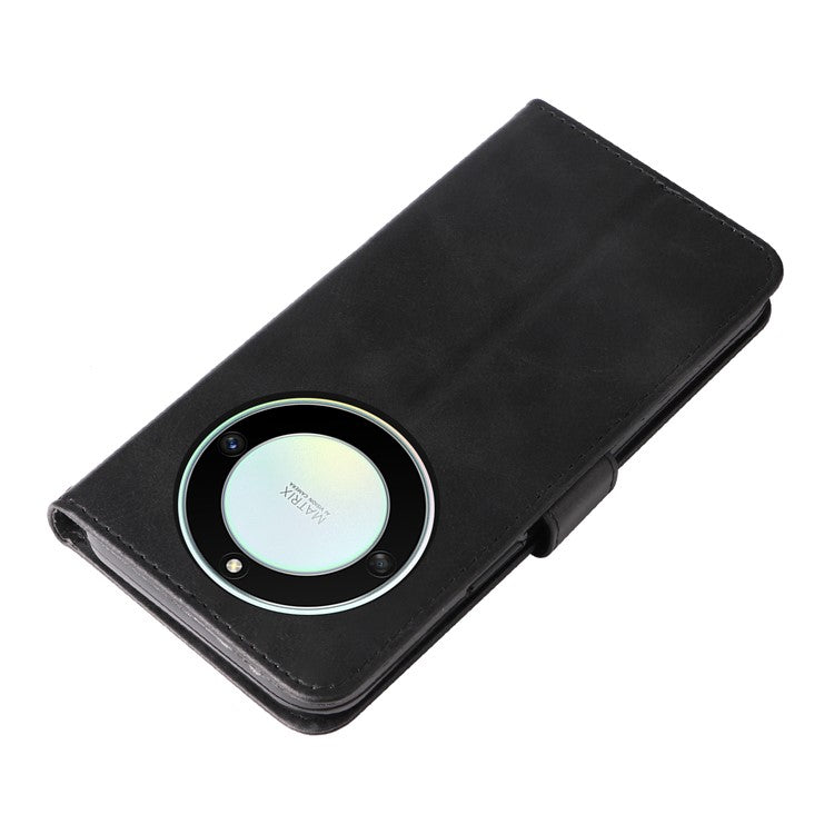 For Honor X40 5G / X9a 5G / Magic5 Lite 5G Calf Texture Zipper Pocket Phone Case PU Leather Wallet Stand Anti-drop Cover - Black