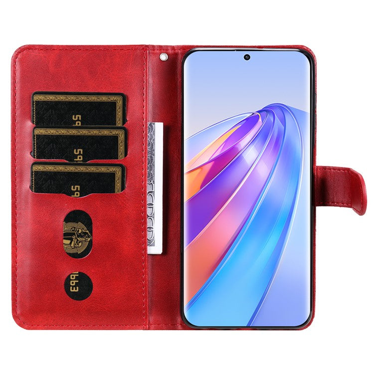 For Honor X40 5G / X9a 5G / Magic5 Lite 5G Calf Texture Zipper Pocket Phone Case PU Leather Wallet Stand Anti-drop Cover - Red
