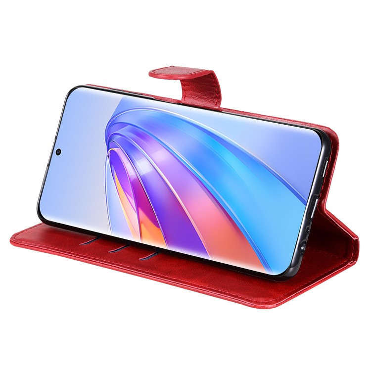 For Honor X40 5G / X9a 5G / Magic5 Lite 5G Calf Texture Zipper Pocket Phone Case PU Leather Wallet Stand Anti-drop Cover - Red
