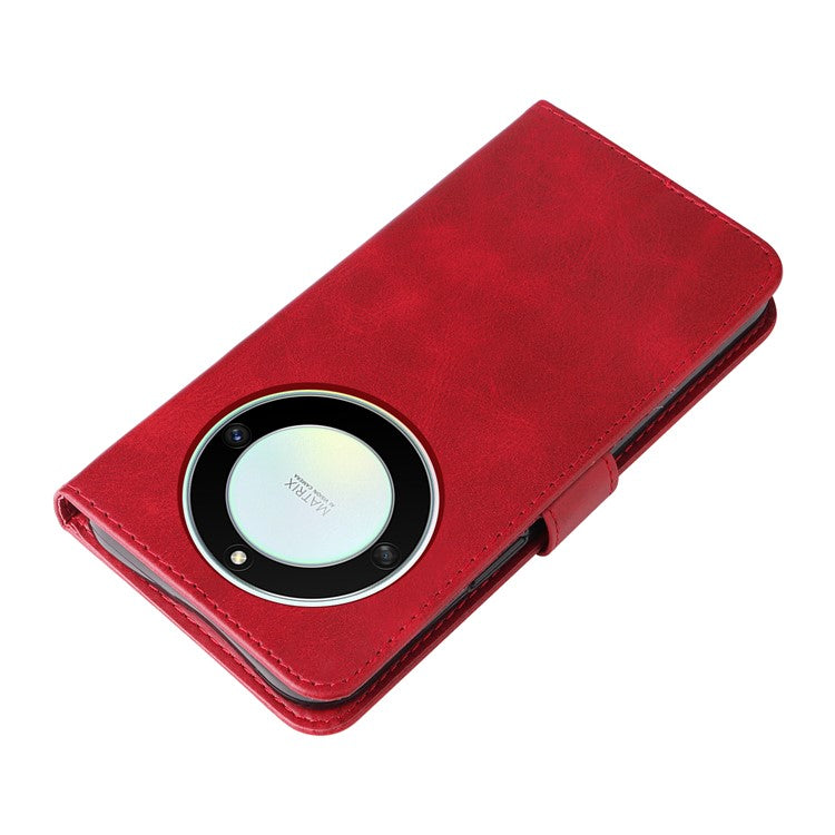 For Honor X40 5G / X9a 5G / Magic5 Lite 5G Calf Texture Zipper Pocket Phone Case PU Leather Wallet Stand Anti-drop Cover - Red