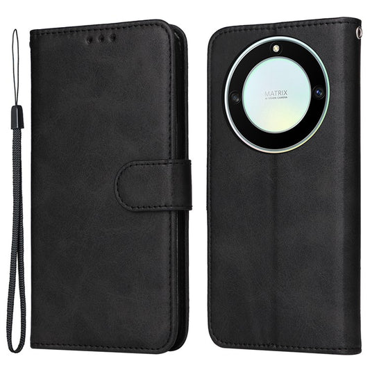 For Honor X40 5G / X9a 5G / Magic5 Lite 5G PU Leather Phone Case Stand Wallet Calf Texture Smartphone Cover - Black
