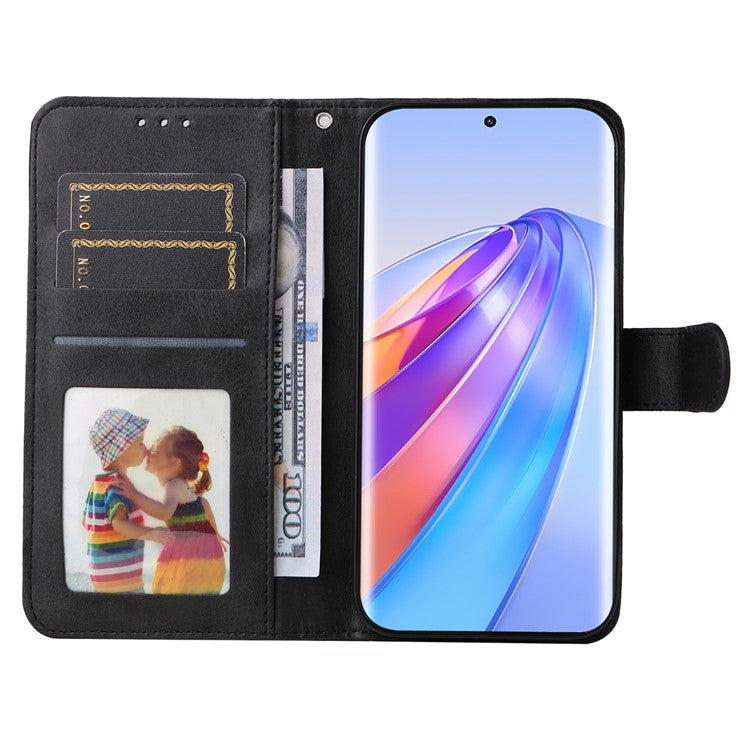 For Honor X40 5G / X9a 5G / Magic5 Lite 5G PU Leather Phone Case Stand Wallet Calf Texture Smartphone Cover - Black