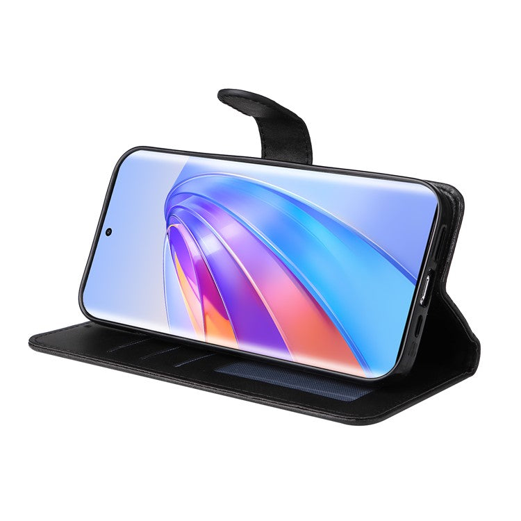 For Honor X40 5G / X9a 5G / Magic5 Lite 5G PU Leather Phone Case Stand Wallet Calf Texture Smartphone Cover - Black