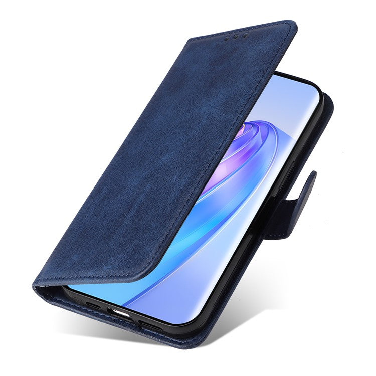 For Honor X40 5G / X9a 5G / Magic5 Lite 5G PU Leather Phone Case Stand Wallet Calf Texture Smartphone Cover - Blue