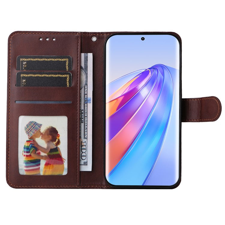 For Honor X40 5G / X9a 5G / Magic5 Lite 5G PU Leather Phone Case Stand Wallet Calf Texture Smartphone Cover - Brown
