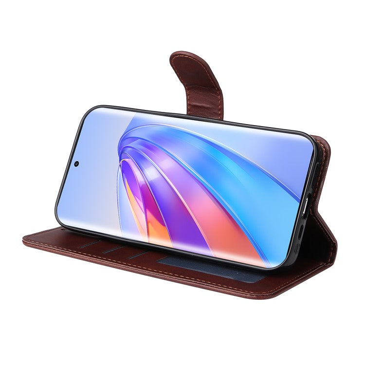 For Honor X40 5G / X9a 5G / Magic5 Lite 5G PU Leather Phone Case Stand Wallet Calf Texture Smartphone Cover - Brown