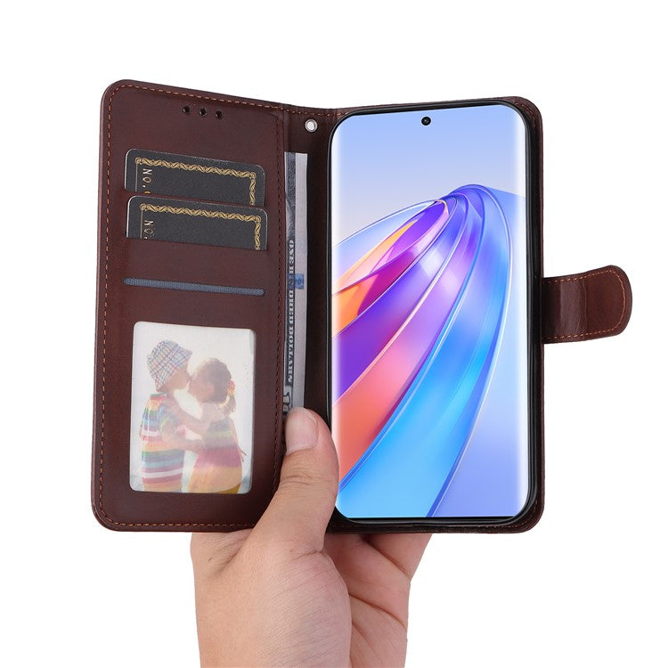 For Honor X40 5G / X9a 5G / Magic5 Lite 5G PU Leather Phone Case Stand Wallet Calf Texture Smartphone Cover - Brown
