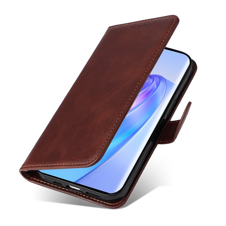 For Honor X40 5G / X9a 5G / Magic5 Lite 5G PU Leather Phone Case Stand Wallet Calf Texture Smartphone Cover - Brown