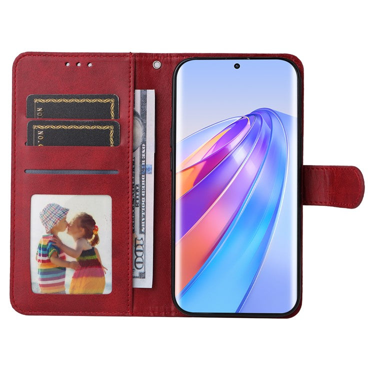 For Honor X40 5G / X9a 5G / Magic5 Lite 5G PU Leather Phone Case Stand Wallet Calf Texture Smartphone Cover - Red