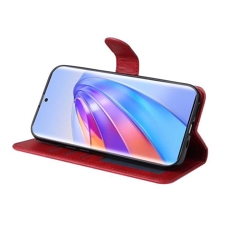 For Honor X40 5G / X9a 5G / Magic5 Lite 5G PU Leather Phone Case Stand Wallet Calf Texture Smartphone Cover - Red