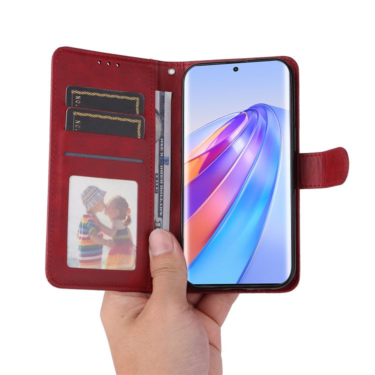 For Honor X40 5G / X9a 5G / Magic5 Lite 5G PU Leather Phone Case Stand Wallet Calf Texture Smartphone Cover - Red