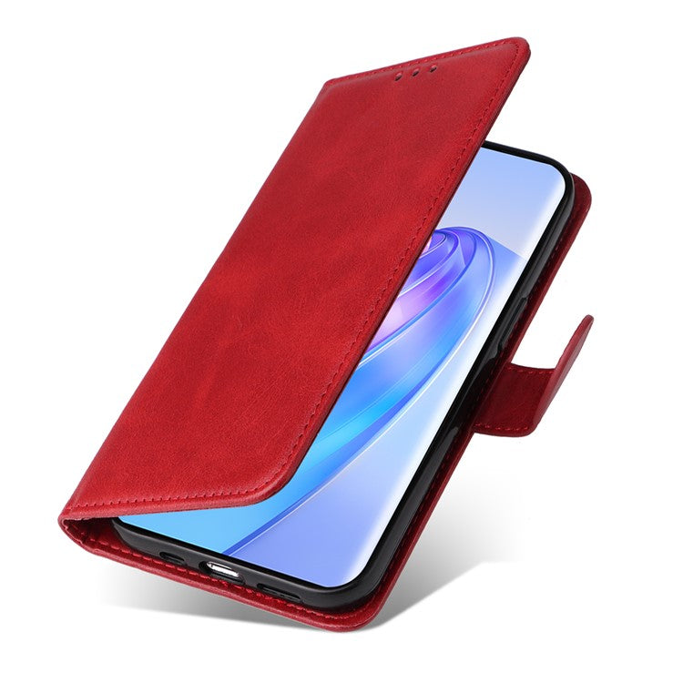 For Honor X40 5G / X9a 5G / Magic5 Lite 5G PU Leather Phone Case Stand Wallet Calf Texture Smartphone Cover - Red