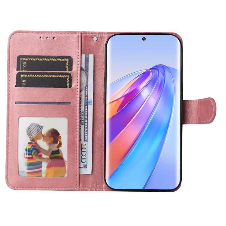 For Honor X40 5G / X9a 5G / Magic5 Lite 5G PU Leather Phone Case Stand Wallet Calf Texture Smartphone Cover - Rose Gold