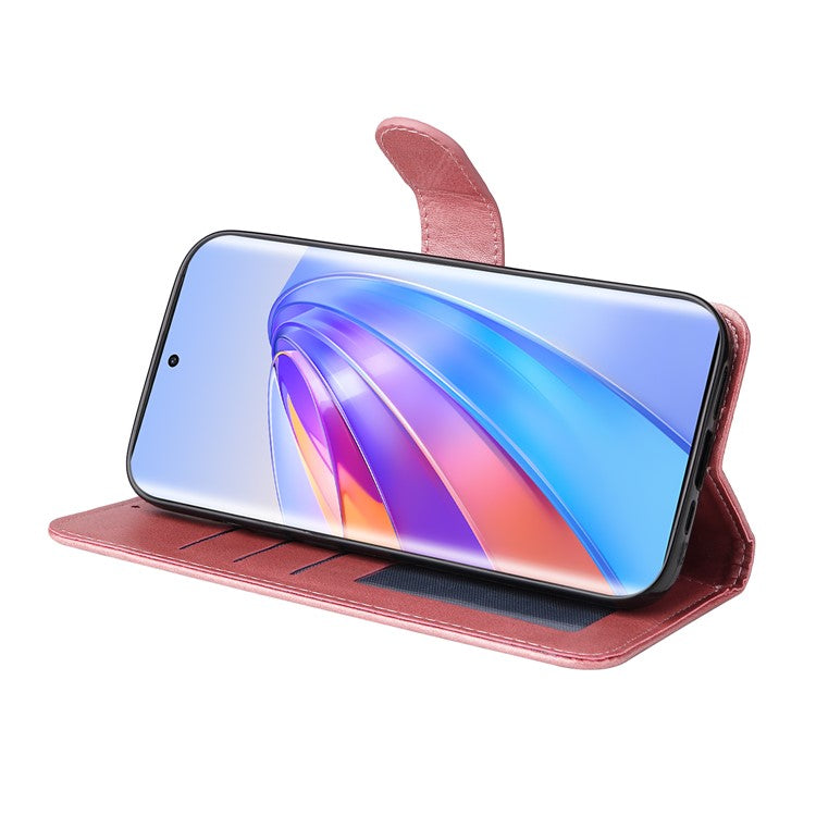For Honor X40 5G / X9a 5G / Magic5 Lite 5G PU Leather Phone Case Stand Wallet Calf Texture Smartphone Cover - Rose Gold