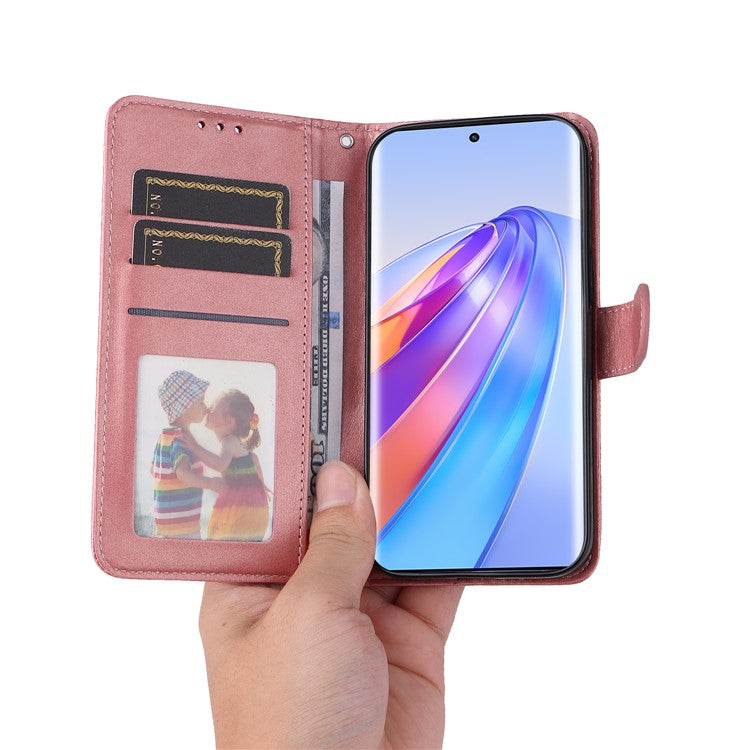 For Honor X40 5G / X9a 5G / Magic5 Lite 5G PU Leather Phone Case Stand Wallet Calf Texture Smartphone Cover - Rose Gold