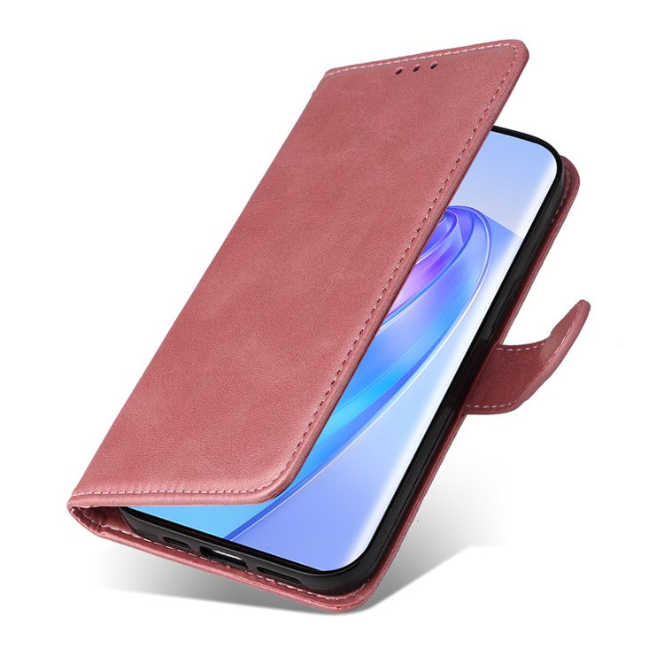 For Honor X40 5G / X9a 5G / Magic5 Lite 5G PU Leather Phone Case Stand Wallet Calf Texture Smartphone Cover - Rose Gold