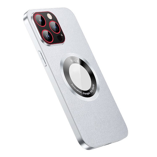 RH05 Magnetic Phone Shell for iPhone 14 Pro Case Soft TPU PC PU Leather Coated Phone Cover - Silver