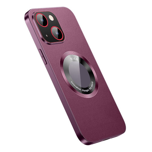 RH05 Protective Case for iPhone 14 Magnetic Phone Shell PU Leather Coated Soft TPU PC Case - Purple