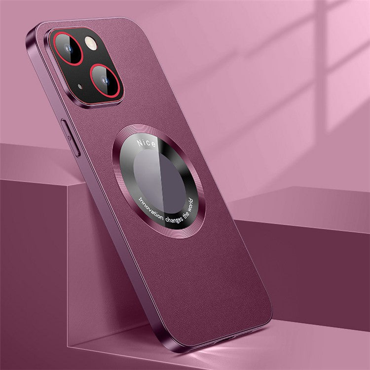 RH05 Protective Case for iPhone 14 Magnetic Phone Shell PU Leather Coated Soft TPU PC Case - Purple